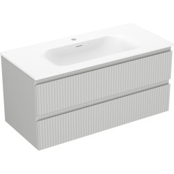 MEXEN/S - Rivel koupelnová skříňka 100 cm s umyvadlem Vela, 2 zásuvky, reliéf , šedá mat/bílá mat (91A20-10047-2-BFF62-W23M01)