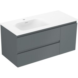 MEXEN/S - Rivel koupelnová skříňka 100 cm s umyvadlem Vela levá, 2S, 1D, reliéf, grafit/bílá mat (91A23-10047-3-BBFFF66-W23L01)