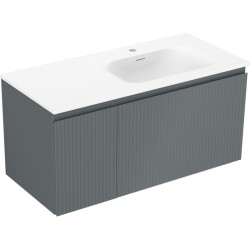 MEXEN/S - Rivel koupelnová skříňka 100 cm s umyvadlem Vela pravá, 1S, 1D, reliéf, grafit/bílá mat (91A23-10047-3-BBFF66-W23P01)