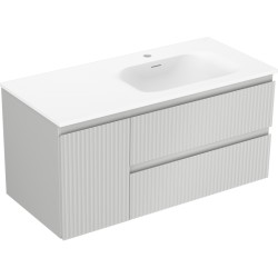 MEXEN/S - Rivel koupelnová skříňka 100 cm s umyvadlem Vela pravá, 2S, 1D, reliéf, šedá/bílá mat (91A23-10047-3-BBFFF62-W23P01)