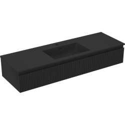 MEXEN/S - Rivel koupelnová skříňka 140 cm s umyvadlem Otis, 1 šuplík, reliéf , černá mat (91A20-14023-1-BF71-W18M71)