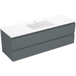 MEXEN/S - Rivel koupelnová skříňka 140 cm s umyvadlem Otis, 2 zásuvky, reliéf , grafit mat/bílá mat - 91A20-14047-2-BFF66-W18M (91A20-14047-2-BFF66-W18M01)