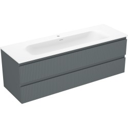 MEXEN/S - Rivel koupelnová skříňka 140 cm s umyvadlem Vela, 2 zásuvky, reliéf , grafit mat/bílá mat - 91A20-14047-2-BFF66-W23M (91A20-14047-2-BFF66-W23M01)