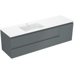 MEXEN/S - Rivel koupelnová skříňka 160 cm s umyvadlem Otis levá, 2S, 1D, reliéf, grafit/bílá mat (91A23-16047-3-BBFFF66-W18L01)