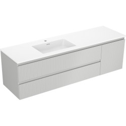 MEXEN/S - Rivel koupelnová skříňka 160 cm s umyvadlem Otis levá, 2S, 1D, reliéf, šedá mat/bílá mat (91A23-16047-3-BBFFF62-W18L01)