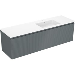 MEXEN/S - Rivel koupelnová skříňka 160 cm s umyvadlem Otis pravá, 1S, 1D, reliéf, grafit/bílá mat (91A23-16047-3-BBFF66-W18P01)