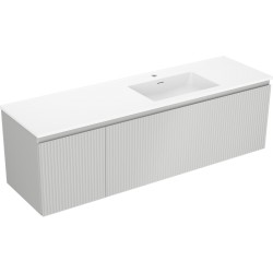 MEXEN/S - Rivel koupelnová skříňka 160 cm s umyvadlem Otis pravá, 1S, 1D, reliéf, šedá mat/bílá mat (91A23-16047-3-BBFF62-W18P01)