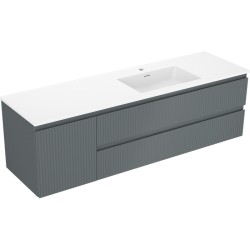 MEXEN/S - Rivel koupelnová skříňka 160 cm s umyvadlem Otis pravá, 2S, 1D, reliéf, grafit/bílá mat (91A23-16047-3-BBFFF66-W18P01)