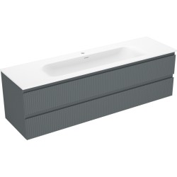 MEXEN/S - Rivel koupelnová skříňka 160 cm s umyvadlem Vela, 2 zásuvky, reliéf , grafit mat/bílá mat - 91A20-16047-2-BFF66-W23M (91A20-16047-2-BFF66-W23M01)