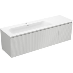 MEXEN/S - Rivel koupelnová skříňka 160 cm s umyvadlem Vela levá, 1S, 1D, reliéf, šedá mat/bílá mat (91A23-16047-3-BBFF62-W23L01)