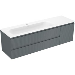 MEXEN/S - Rivel koupelnová skříňka 160 cm s umyvadlem Vela levá, 2S, 1D, reliéf, grafit/bílá mat (91A23-16047-3-BBFFF66-W23L01)