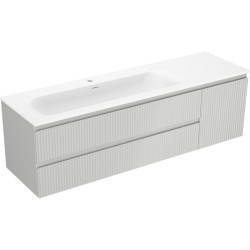 MEXEN/S - Rivel koupelnová skříňka 160 cm s umyvadlem Vela levá, 2S, 1D, reliéf, šedá mat/bílá mat (91A23-16047-3-BBFFF62-W23L01)