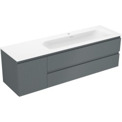 MEXEN/S - Rivel koupelnová skříňka 160 cm s umyvadlem Vela pravá, 2S, 1D, reliéf, grafit/bílá mat (91A23-16047-3-BBFFF66-W23P01)