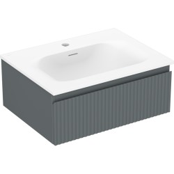 MEXEN/S - Rivel koupelnová skříňka 60 cm s umyvadlem Vela, 1 šuplík, reliéf , grafit mat/bílá mat (91A20-06023-1-BF66-W23M01)
