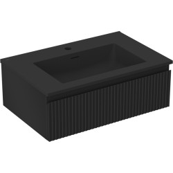 MEXEN/S - Rivel koupelnová skříňka 70 cm s umyvadlem Otis, 1 šuplík, reliéf , černá mat (91A20-07023-1-BF71-W18M71)