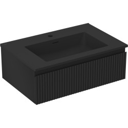 MEXEN/S - Rivel koupelnová skříňka 70 cm s umyvadlem Otis, 1 šuplík, reliéf , černá mat (91A20-07023-1-BF71-W18M71)