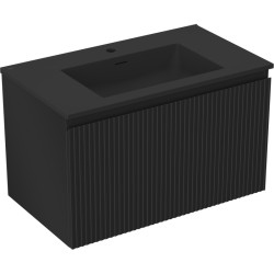 MEXEN/S - Rivel koupelnová skříňka 80 cm s umyvadlem Otis, 1 šuplík, reliéf , černá mat (91A20-08047-1-BF71-W18M71)