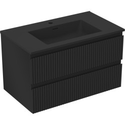 MEXEN/S - Rivel koupelnová skříňka 80 cm s umyvadlem Otis, 2 zásuvky, reliéf , černá mat (91A20-08047-2-BFF71-W18M71)