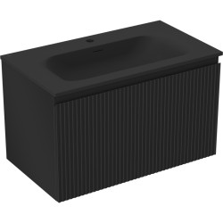 MEXEN/S - Rivel koupelnová skříňka 80 cm s umyvadlem Vela, 1 šuplík, reliéf , černá mat (91A20-08047-1-BF71-W23M71)