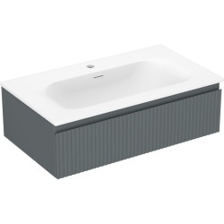 MEXEN/S - Rivel koupelnová skříňka 80 cm s umyvadlem Vela, 1 šuplík, reliéf , grafit mat/bílá mat (91A20-08023-1-BF66-W23M01)