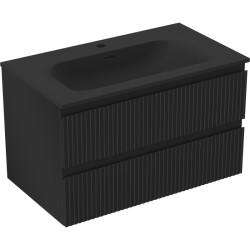 MEXEN/S - Rivel koupelnová skříňka 80 cm s umyvadlem Vela, 2 zásuvky, reliéf , černá mat (91A20-08047-2-BFF71-W23M71)