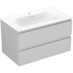 MEXEN/S - Rivel koupelnová skříňka 80 cm s umyvadlem Vela, 2 zásuvky, reliéf , šedá mat/bílá mat (91A20-08047-2-BFF62-W23M01)