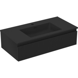 MEXEN/S - Rivel koupelnová skříňka 90 cm s umyvadlem Otis, 1 šuplík, reliéf , černá mat (91A20-09023-1-BF71-W18M71)