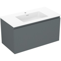 MEXEN/S - Rivel koupelnová skříňka 90 cm s umyvadlem Otis, 1 šuplík, reliéf , grafit mat/bílá mat (91A20-09047-1-BF66-W18M01)