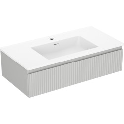 MEXEN/S - Rivel koupelnová skříňka 90 cm s umyvadlem Otis, 1 šuplík, reliéf , šedá mat/bílá mat (91A20-09023-1-BF62-W18M01)