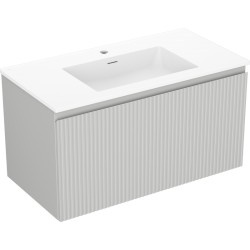 MEXEN/S - Rivel koupelnová skříňka 90 cm s umyvadlem Otis, 1 šuplík, reliéf , šedá mat/bílá mat (91A20-09047-1-BF62-W18M01)