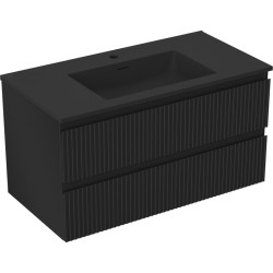 MEXEN/S - Rivel koupelnová skříňka 90 cm s umyvadlem Otis, 2 zásuvky, reliéf , černá mat (91A20-09047-2-BFF71-W18M71)