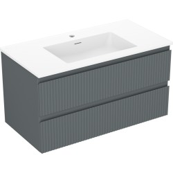 MEXEN/S - Rivel koupelnová skříňka 90 cm s umyvadlem Otis, 2 zásuvky, reliéf , grafit mat/bílá mat - 91A20-09047-2-BFF66-W18M0 (91A20-09047-2-BFF66-W18M01)