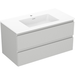 MEXEN/S - Rivel koupelnová skříňka 90 cm s umyvadlem Otis, 2 zásuvky, reliéf , šedá mat/bílá mat (91A20-09047-2-BFF62-W18M01)
