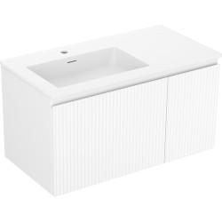 MEXEN/S - Rivel koupelnová skříňka 90 cm s umyvadlem Otis levá, 1S, 1D, reliéf, bílá mat (91A23-09047-3-BBFF01-W18L01)