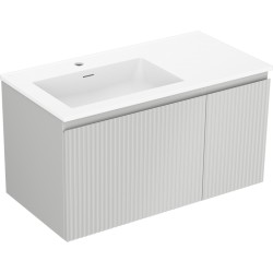 MEXEN/S - Rivel koupelnová skříňka 90 cm s umyvadlem Otis levá, 1S, 1D, reliéf, šedá mat/bílá mat (91A23-09047-3-BBFF62-W18L01)