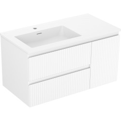 MEXEN/S - Rivel koupelnová skříňka 90 cm s umyvadlem Otis levá, 2S, 1D, reliéf, bílá mat (91A23-09047-3-BBFFF01-W18L01)