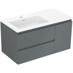 MEXEN/S - Rivel koupelnová skříňka 90 cm s umyvadlem Otis levá, 2S, 1D, reliéf, grafit mat/bílá mat (91A23-09047-3-BBFFF66-W18L01)