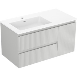 MEXEN/S - Rivel koupelnová skříňka 90 cm s umyvadlem Otis levá, 2S, 1D, reliéf, šedá mat/bílá mat (91A23-09047-3-BBFFF62-W18L01)