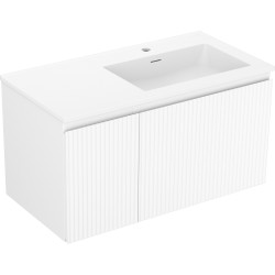 MEXEN/S - Rivel koupelnová skříňka 90 cm s umyvadlem Otis pravá, 1S, 1D, reliéf, bílá mat (91A23-09047-3-BBFF01-W18P01)
