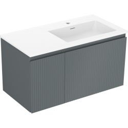 MEXEN/S - Rivel koupelnová skříňka 90 cm s umyvadlem Otis pravá, 1S, 1D, reliéf, grafit mat/bílá mat (91A23-09047-3-BBFF66-W18P01)