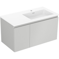 MEXEN/S - Rivel koupelnová skříňka 90 cm s umyvadlem Otis pravá, 1S, 1D, reliéf, šedá mat/bílá mat (91A23-09047-3-BBFF62-W18P01)