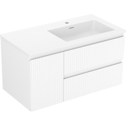 MEXEN/S - Rivel koupelnová skříňka 90 cm s umyvadlem Otis pravá, 2S, 1D, reliéf, bílá mat (91A23-09047-3-BBFFF01-W18P01)