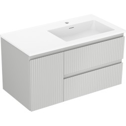 MEXEN/S - Rivel koupelnová skříňka 90 cm s umyvadlem Otis pravá, 2S, 1D, reliéf, šedá mat/bílá mat (91A23-09047-3-BBFFF62-W18P01)