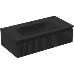 MEXEN/S - Rivel koupelnová skříňka 90 cm s umyvadlem Vela, 1 šuplík, reliéf , černá mat (91A20-09023-1-BF71-W23M71)