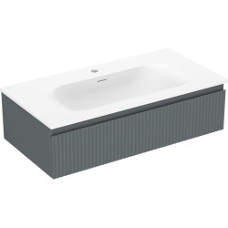 MEXEN/S - Rivel koupelnová skříňka 90 cm s umyvadlem Vela, 1 šuplík, reliéf , grafit mat/bílá mat (91A20-09023-1-BF66-W23M01)