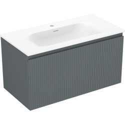 MEXEN/S - Rivel koupelnová skříňka 90 cm s umyvadlem Vela, 1 šuplík, reliéf , grafit mat/bílá mat (91A20-09047-1-BF66-W23M01)