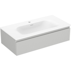 MEXEN/S - Rivel koupelnová skříňka 90 cm s umyvadlem Vela, 1 šuplík, reliéf , šedá mat/bílá mat (91A20-09023-1-BF62-W23M01)