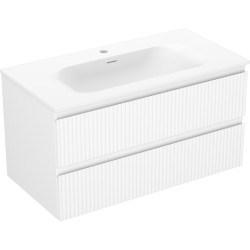 MEXEN/S - Rivel koupelnová skříňka 90 cm s umyvadlem Vela, 2 zásuvky, reliéf , bílá mat (91A20-09047-2-BFF01-W23M01)