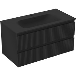 MEXEN/S - Rivel koupelnová skříňka 90 cm s umyvadlem Vela, 2 zásuvky, reliéf , černá mat (91A20-09047-2-BFF71-W23M71)