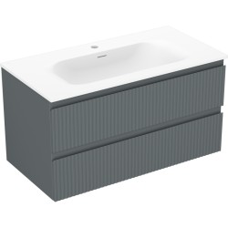 MEXEN/S - Rivel koupelnová skříňka 90 cm s umyvadlem Vela, 2 zásuvky, reliéf , grafit mat/bílá mat - 91A20-09047-2-BFF66-W23M0 (91A20-09047-2-BFF66-W23M01)